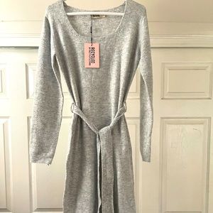 Pretty little thing light Grey recycled belted square neck knitted midi dress